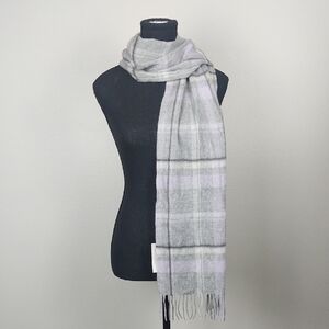 Cashmere Scarf Plaid Fringe Gray Purple Louisa Perini Après Ski Unisex Gift